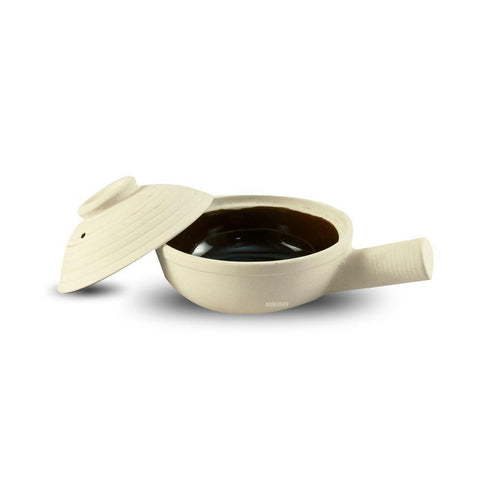 Ceramic Clay Pot w-Rippled-Lid/Hdl Unglazed/Lw